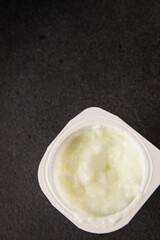 Yogurt natural dairy product Skyr fresh delicious gourmet food background on the table rustic food top view copy space keto and paleo diet vegetarian and vegan food