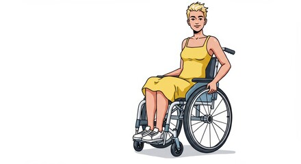 Empowering independence: A vibrant illustration of a woman in a wheelchair, embodying resilience and advocating for equal access and inclusion.