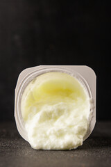 Yogurt natural dairy product Skyr fresh delicious gourmet food background on the table rustic food top view copy space keto and paleo diet vegetarian and vegan food