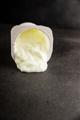 Yogurt natural dairy product Skyr fresh delicious gourmet food background on the table rustic food top view copy space keto and paleo diet vegetarian and vegan food