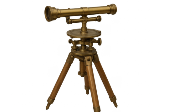 Antique Theodolite on a Wooden Tripod with Transparent Background