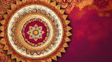 Ornate Mandala Design Red Gold Background Invitation Card