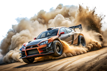 High-Performance Racing Car Drifting with Dust and Debris – Isolated on White Background – PNG – GENERATIVE AI
