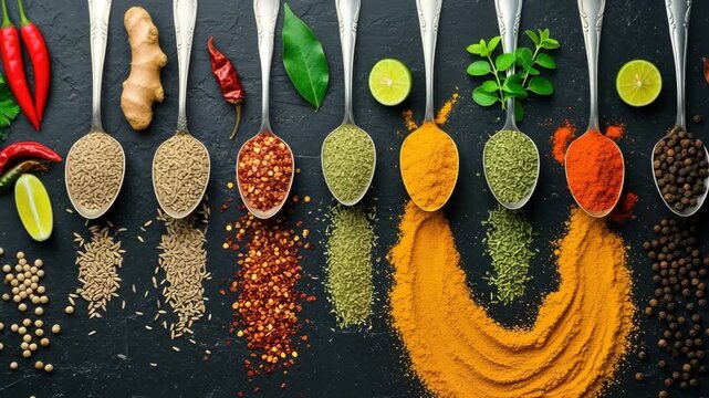 Colorful Spices and Herbs | Culinary Ingredients Flat Lay

