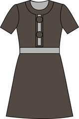 Brown Dress with Grey Collar and Waistband – Fashion Illustration with Button Detail