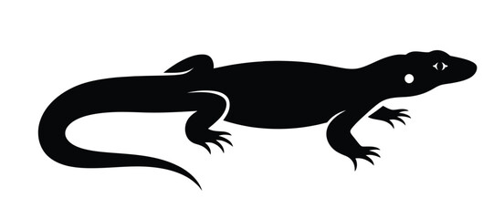 Obraz premium Black silhouette of a lizard with a long tail and four legs