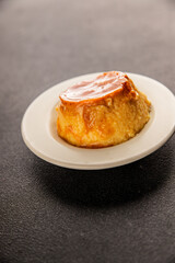 caramel cream dessert flan pudding sweet dessert fresh delicious gourmet food background on the table rustic food top view copy space