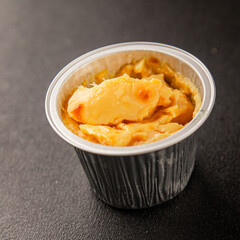 caramel cream dessert flan pudding sweet dessert fresh delicious gourmet food background on the table rustic food top view copy space