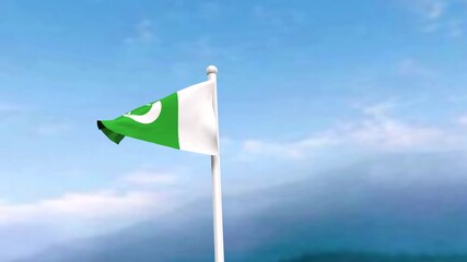 4k Pakistan flag in the wind, blue sky with a cinematic view, Pakistan flag waving, drone shot sky background. It's the Perfect Loop national holiday and Independence Day