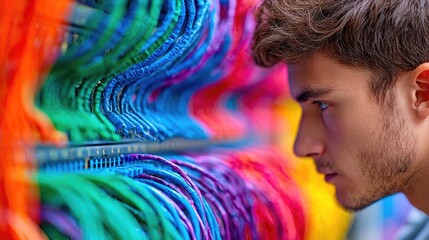 Network Engineer Inspecting Fiber Cables