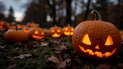 Glowing Jack-o’-Lanterns at Dusk


