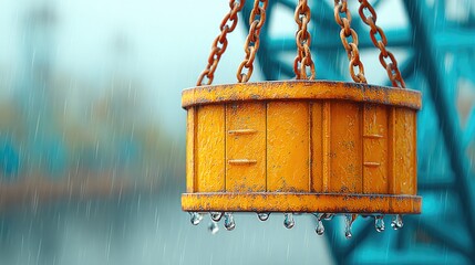 Industrial Hook in Rain Close-Up