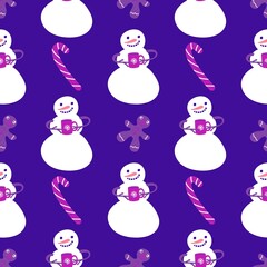 Christmas cartoon ice seamless snowman pattern for wrapping paper and fabrics