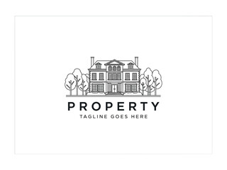 Elegant Architectural Outline: A clean, linear illustration depicts a stately property, radiating sophistication and the allure of modern architecture.