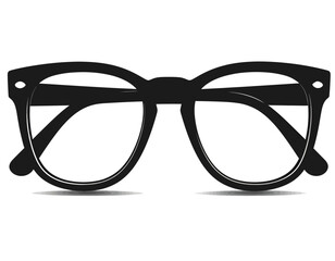 Fototapeta premium A stylish silhouette of classic black eyeglasses with a subtle shadow, isolated on a white background. A timeless fashion accessory.