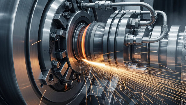 High-Precision Cylindrical Grinding with Sparks on Industrial Circular Grinding Machine