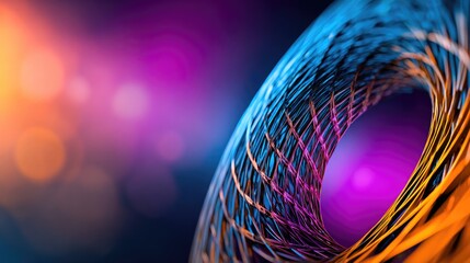 Abstract colorful wire spiral with neon lights