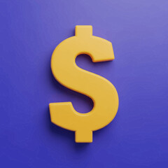 Obraz premium Golden dollar sign symbol on a purple background.