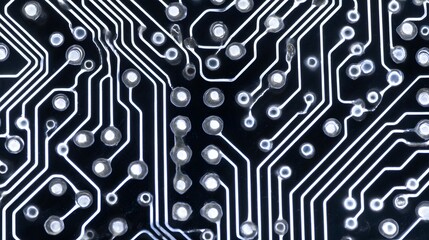Close-up view of intricate circuit board pathways.