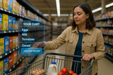 doing the groceries with smart shopping cart with augmented reality and AI