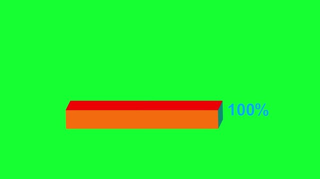 4k 0-100 counting loading video downloading progress 3d bar Animation. 0 to 100 percent rendering on chroma key. Digital counting symbol motion graphics on a green screen background