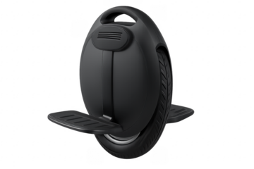 Modern black electric unicycle isolated on transparent background featuring innovative urban transportation technology