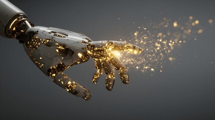 Detailed close-up of a metallic robotic hand.