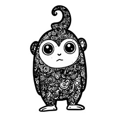 Cute cartoon littlenmonster with big eyes and a curly tail