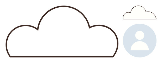 Cloud outline alongside a user profile icon indicating concepts of cloud storage, user access, and connectivity. Ideal for technology, data, user interface, cloud computing, online accounts, file