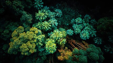 Obraz premium Verdant Canopy A Tapestry of Greens and Golds From Above A Tropical Paradise of Flora Abundance