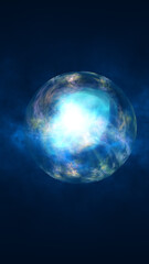 Glowing blue orb radiating light and mist within a dark ethereal space, resembling a magical energy sphere