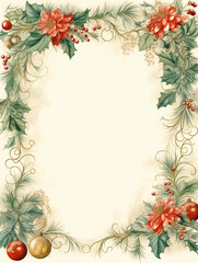 Fototapeta premium Elegant Christmas floral frame with poinsettias and ornaments