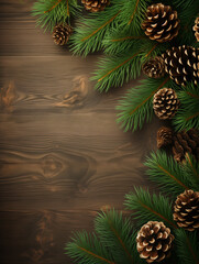 Naklejka premium Festive Christmas Background Tree Branches and Pine Cones Border Design