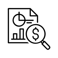 Financial report analysis with magnifying glass and charts  