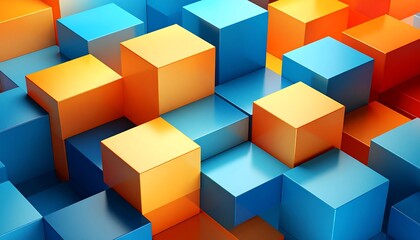 Obraz premium Interlocking Cubes: A Vibrant Abstract Composition of Blue and Orange Geometric Forms
