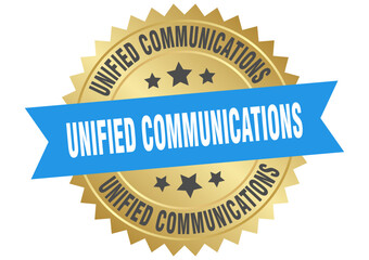 unified communications. unified communications round blue and gold label isolated on transparent background