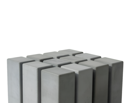 Grey concrete blocks isolated on white background showing solid industrial structure

