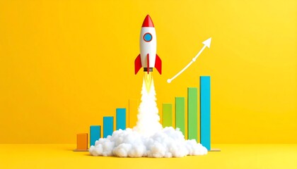 Rocket launch with growth graph