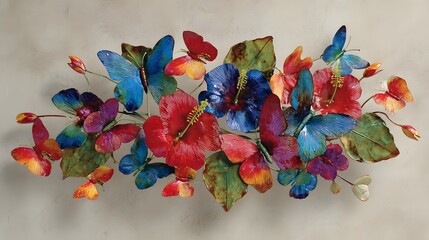 Colorful hibiscus and butterflies wall decor.