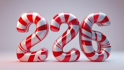 Obraz premium Eye-catching 3D rendering of the numbers two-two-six, artfully designed as candy canes. A festive and vibrant digital illustration, perfect for holiday projects, birthdays, or creative designs