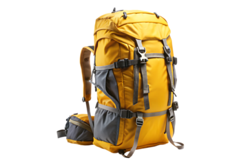 yellow tourist backpack - isolated on a white background .PNG. GENERATIVE AI