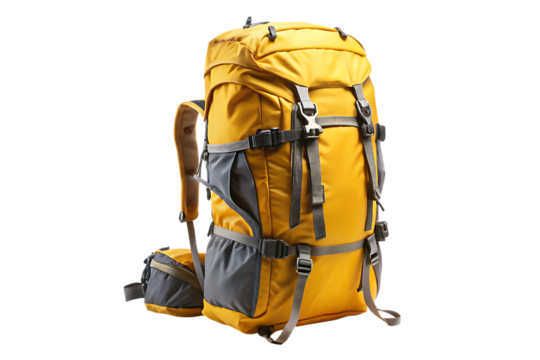 yellow tourist backpack - isolated on a white background .PNG. GENERATIVE AI