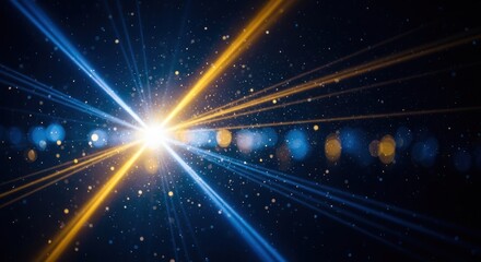 Obraz premium Dazzling light streaks burst from a central source, blue and gold hues