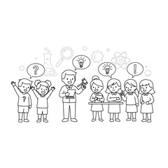 Inspiring young minds thrive in education, a teacher guides students towards creative solutions and bright ideas, fostering collaboration and innovative thinking with vector design