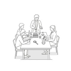 Dynamic science team collaborating on innovative research in modern lab, exploring new discoveries, conducting experiments, and pushing scientific boundaries, originally vector graphics