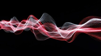 Fototapeta premium Abstract Dynamic Waves of Red and White Flowing Gracefully Against a Black Background
