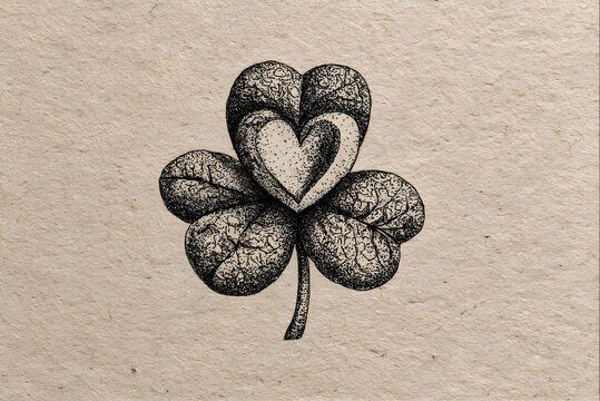 An hand-drawn of a three-leaf clover, where an organic, on an heart shape is beautifully integrated as the fourth leaf. the heart symbolizes, cozy coffee, freshly baked bread, and inviting space