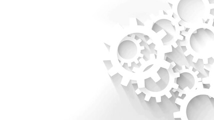A 3D rendering of interlocking white cogs and gears rotating on a white background, symbolizing a complex system, engineering, and teamwork - Powered by Adobe