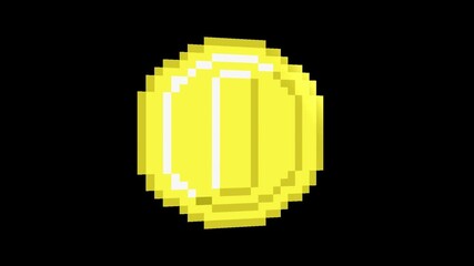 Golden pixelated coin animation frame representing digital currency, in-game rewards, or classic 8-bit video game achievements. - Powered by Adobe