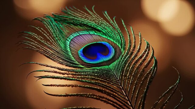 Elegant peacock feather boasts iridescent eye